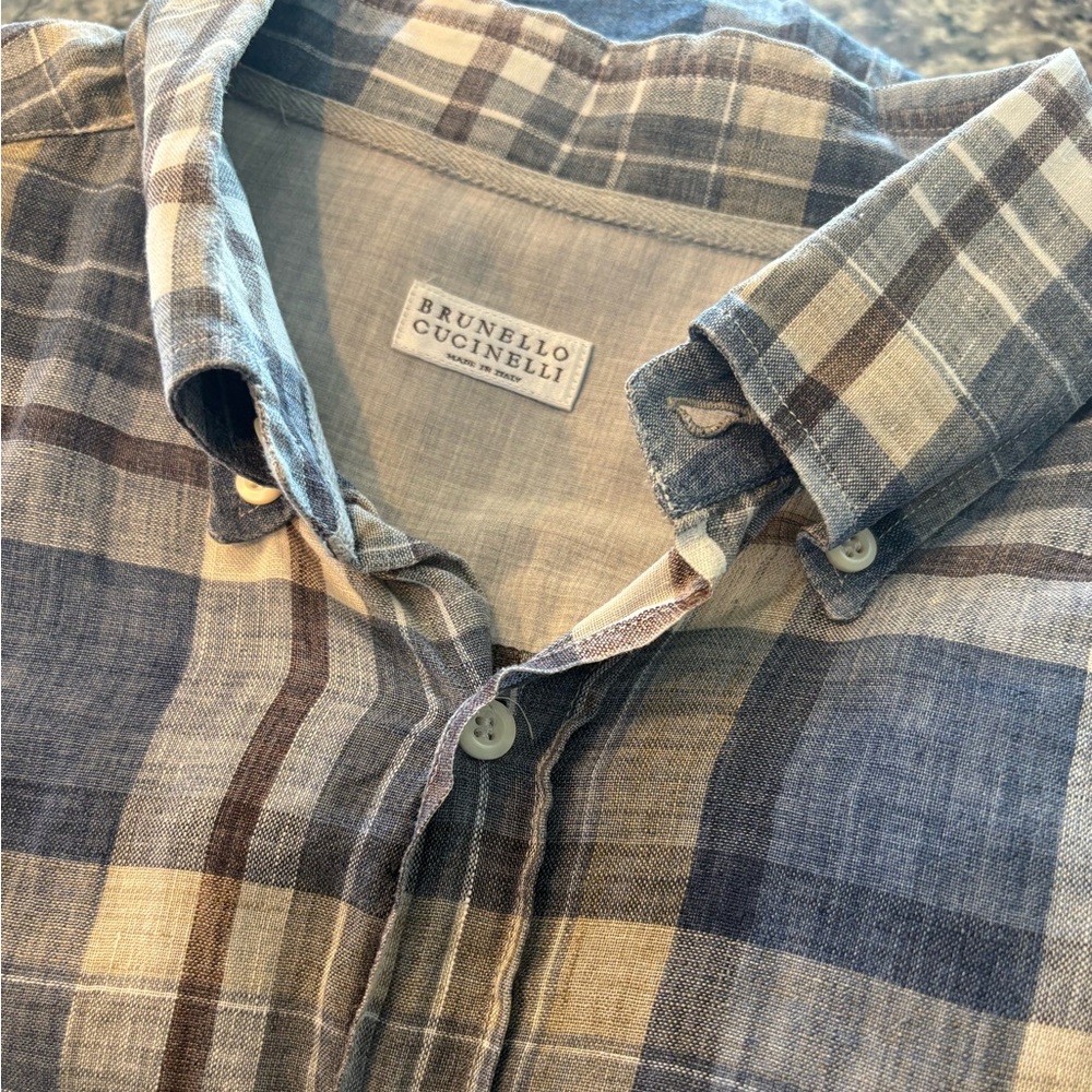 Brunello Cucinelli Linen Plaid Shirt – XXL – Made in Italy
